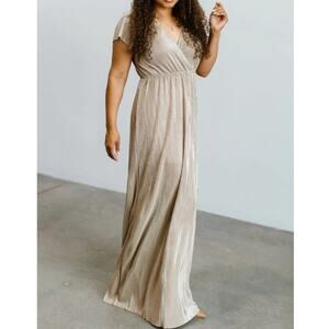 Baltic Born Gold Athena Pleated Maxi Dress M